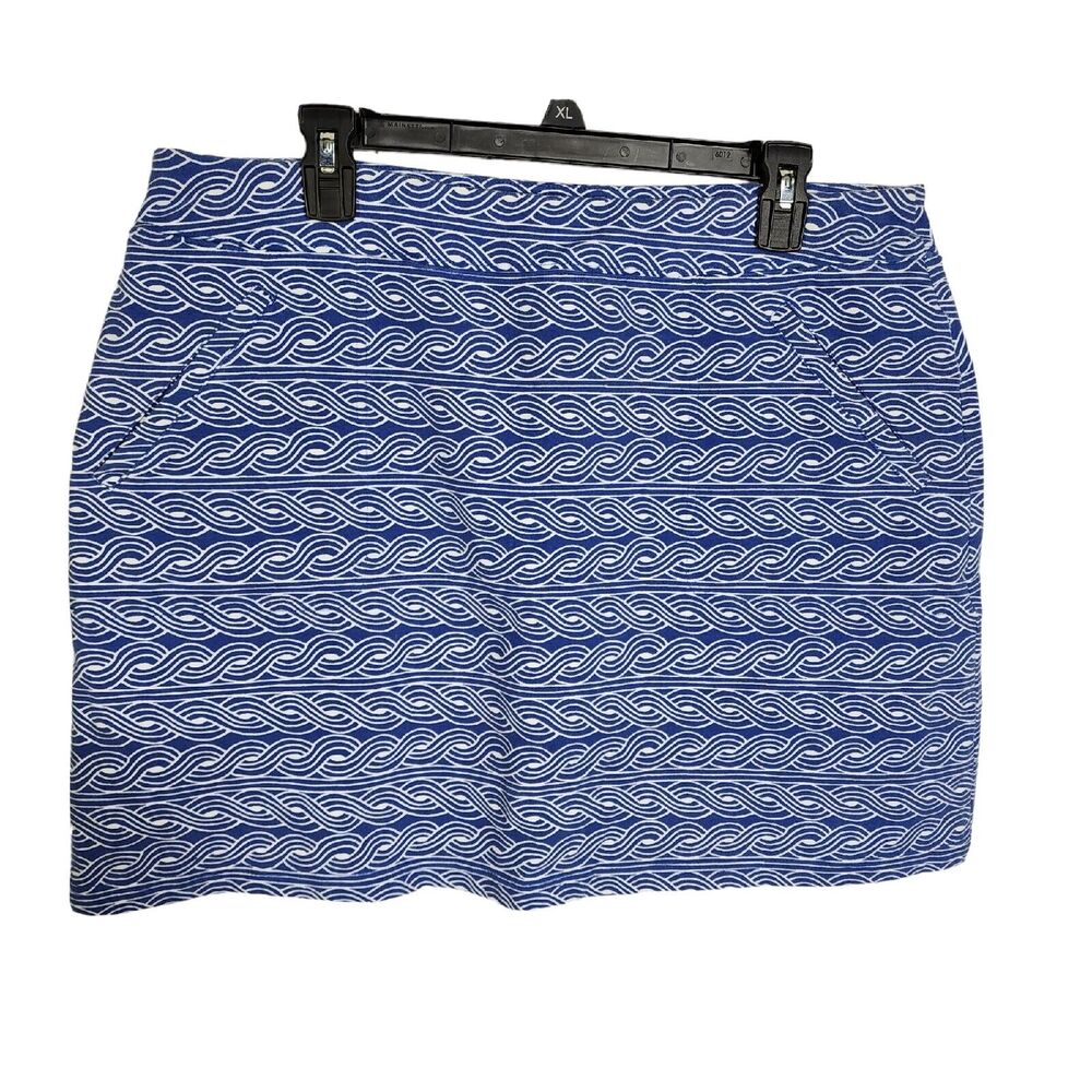Talbots Petites Womens Skort Size XLP Blue White Geometric Pull On Pockets Knit